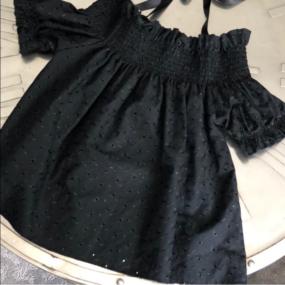 Milk It Vintage Black Eyelet Off-Shoulder Top